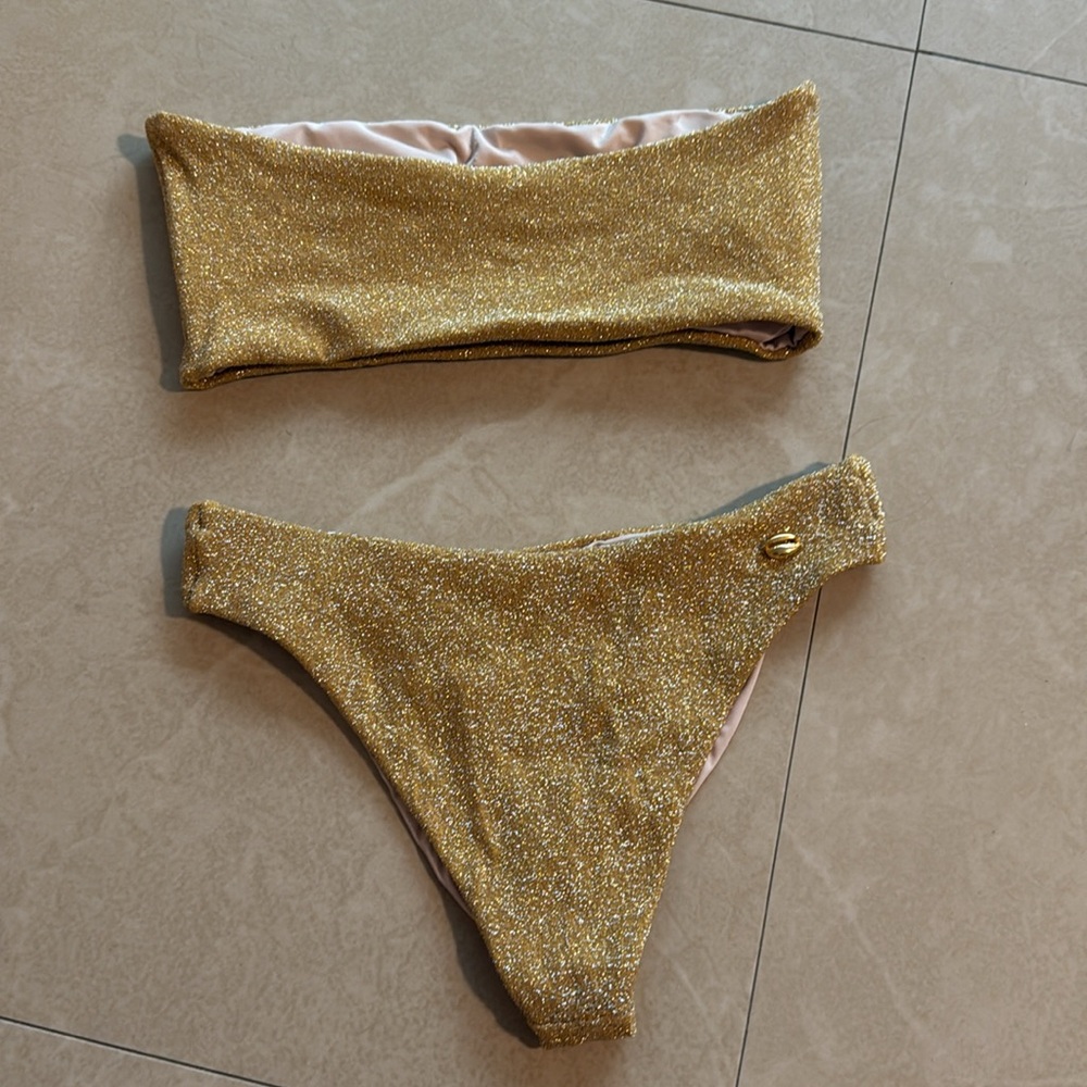 Gold Baobab Bikini and skirt set XS/S | resortwear, vacation, luxury, glam - Picture 3 of 7